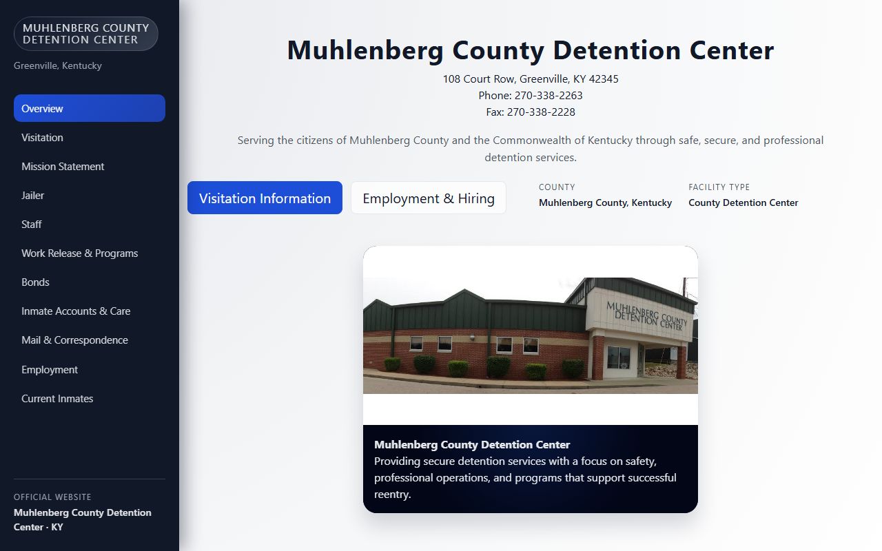 Muhlenberg County Detention Center inmate population contact page for McLean County custody searches