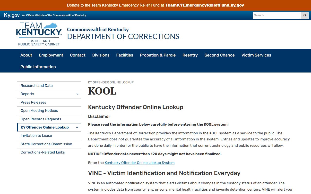 Kentucky KOOL information for McLean County inmate records